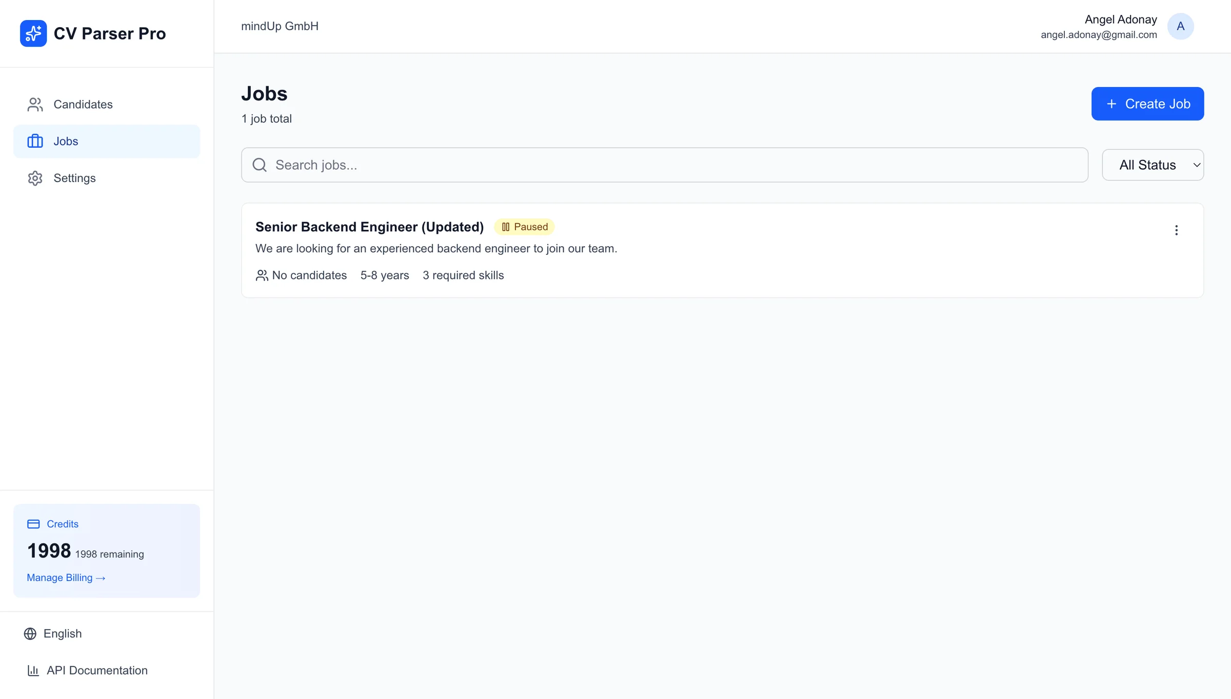 CVParserPro interface